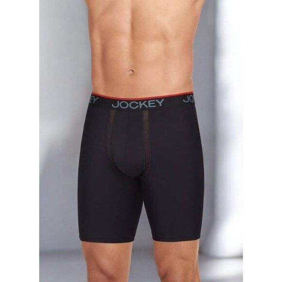 Mens Jockey Chafe-Proof Pouch Microfiber Long Leg Boxer Briefs Large Black NEW - Picture 8 of 10